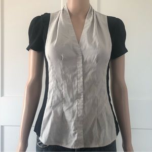 Express Black Gray Short Sleeves V Neck Blouse Top XS X-Small